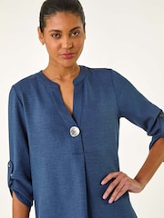 Roman Blue Horn Button Detail Longline Tunics Top - Image 4 of 5
