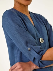 Roman Blue Horn Button Detail Longline Tunics Top - Image 5 of 5