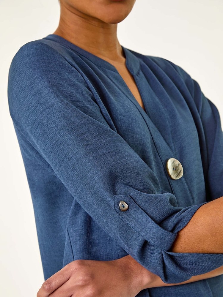 Roman Blue Horn Button Detail Longline Tunics Top - Image 5 of 5
