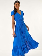 Roman Blue Tiered Buttoned Maxi Dress - Image 1 of 5
