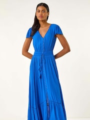 Roman Blue Tiered Buttoned Maxi Dress - Image 2 of 5