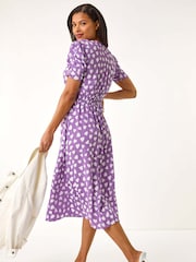 Roman Purple Heart Print Ruched Midi Dress - Image 3 of 5