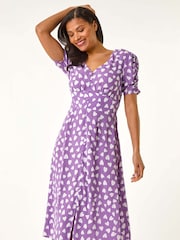 Roman Purple Heart Print Ruched Midi Dress - Image 4 of 5