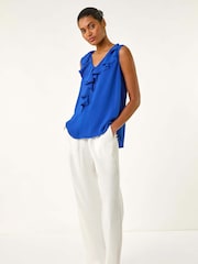 Roman Blue Ruffle V-Neck Vest Blouse - Image 2 of 5