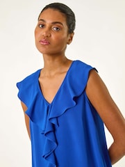 Roman Blue Ruffle V-Neck Vest Blouse - Image 4 of 5