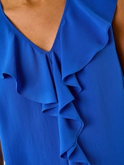 Roman Blue Ruffle V-Neck Vest Blouse - Image 5 of 5