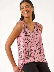 Roman Pink Printed Tie Shoulder Vest Top - Image 1 of 5