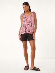 Roman Pink Printed Tie Shoulder Vest Top - Image 2 of 5