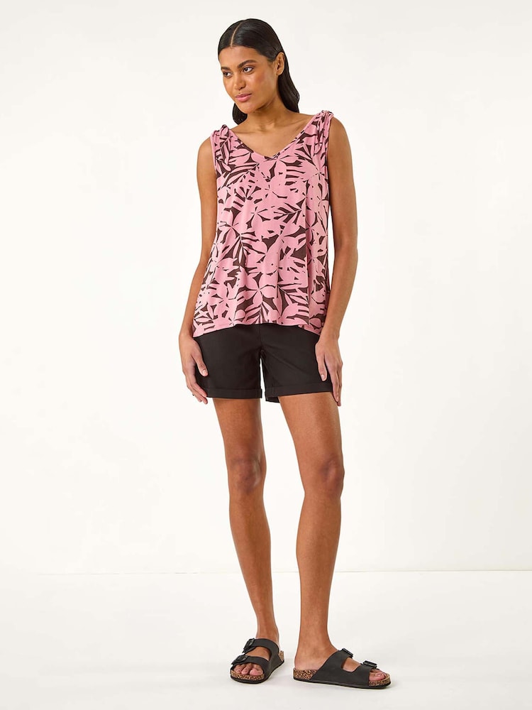 Roman Pink Printed Tie Shoulder Vest Top - Image 2 of 5