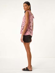 Roman Pink Printed Tie Shoulder Vest Top - Image 3 of 5