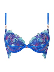 Ann Summers Blue Cobalt Fluorescence Floral Print Embroidery Padded Plunge Bra - Image 5 of 5