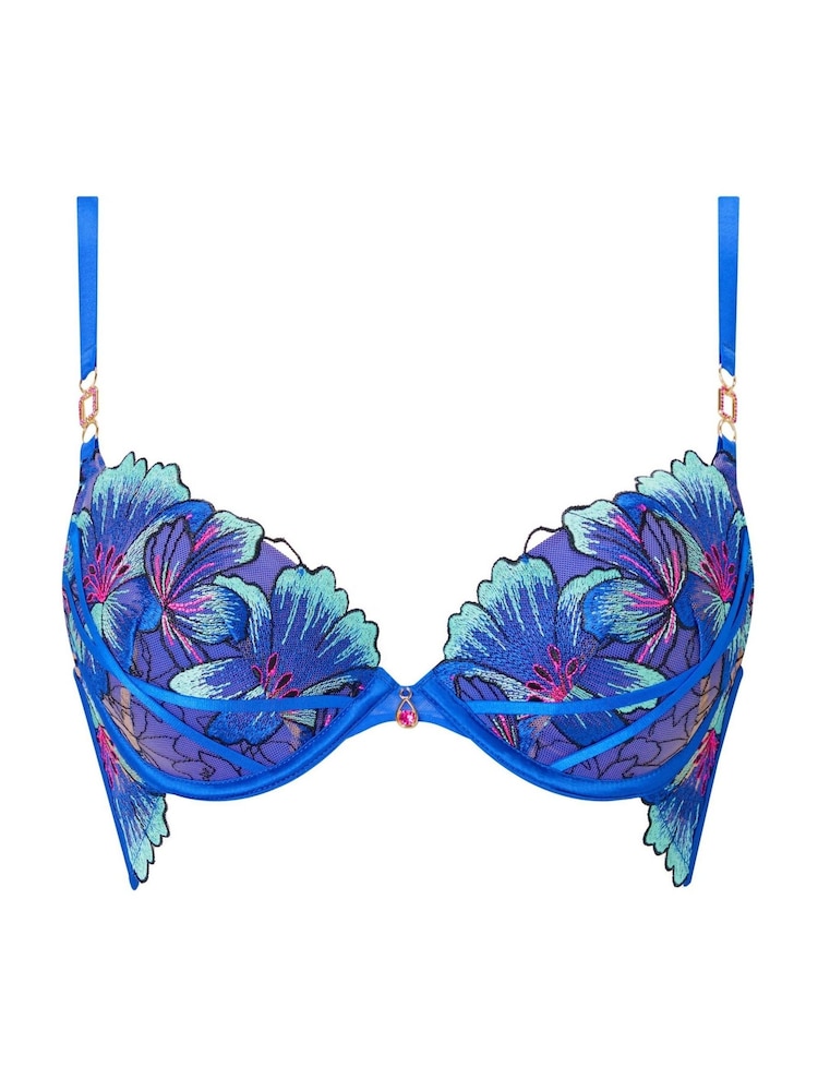 Ann Summers Blue Cobalt Fluorescence Floral Print Embroidery Padded Plunge Bra - Image 5 of 5