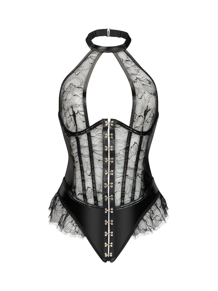 Ann Summers Black Kiss Me More Halterneck Lace Crotchless Teddy Body - Image 5 of 5