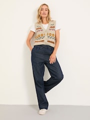 Denim Dark Blue Ashby Straight Leg Drawstring Jeans - Image 4 of 6