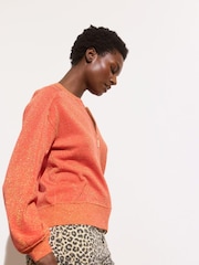 Oliver Bonas Orange Sparkle Zip-Up Knitted Bomber Jacket - Image 1 of 7