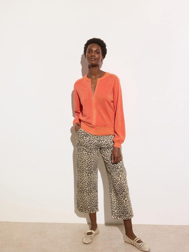 Oliver Bonas Orange Sparkle Zip-Up Knitted Bomber Jacket - Image 2 of 7