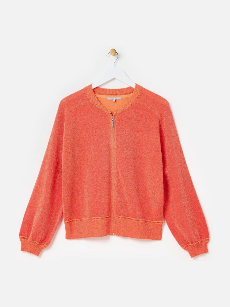 Oliver Bonas Orange Sparkle Zip-Up Knitted Bomber Jacket - Image 3 of 7
