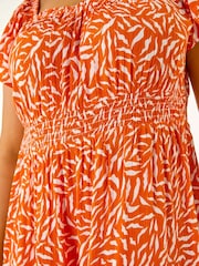 Roman Orange Curve Shirred Printed Dress - Image 5 of 5