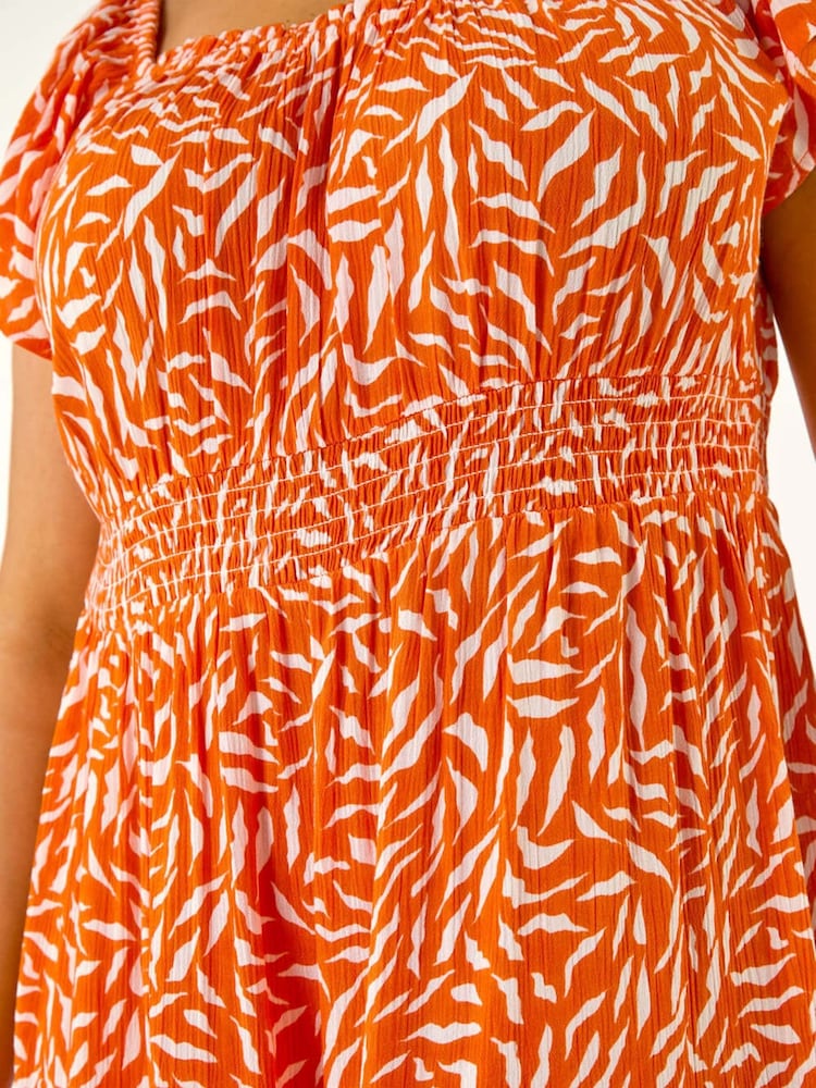 Roman Orange Curve Shirred Printed Dress - Image 5 of 5
