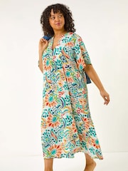 Roman Blue Curve Printed V-Neck Midi Dress - Image 2 of 5