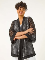 Roman Black Curve Crochet Knit Cardigan - Image 1 of 5