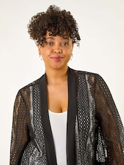 Roman Black Curve Crochet Knit Cardigan - Image 2 of 5