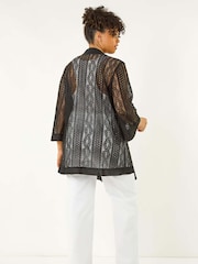 Roman Black Curve Crochet Knit Cardigan - Image 3 of 5