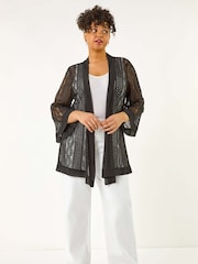 Roman Black Curve Crochet Knit Cardigan - Image 4 of 5