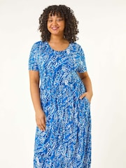 Roman Blue Curve Spot Print Stretch Dress - Image 1 of 5
