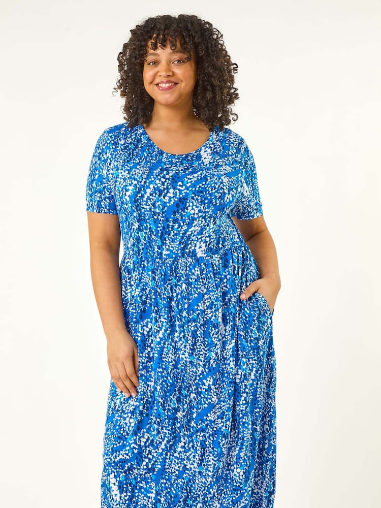 Roman Blue Curve Spot Print Stretch Dress - Image 1 of 5