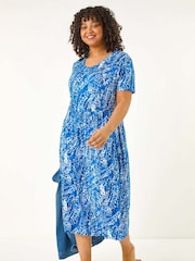 Roman Blue Curve Spot Print Stretch Dress - Image 2 of 5