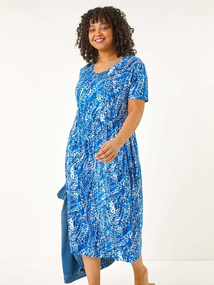 Roman Blue Curve Spot Print Stretch Dress - Image 2 of 5