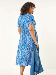 Roman Blue Curve Spot Print Stretch Dress - Image 3 of 5