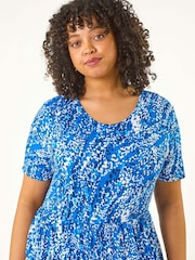 Roman Blue Curve Spot Print Stretch Dress - Image 4 of 5