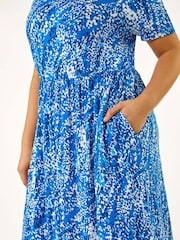 Roman Blue Curve Spot Print Stretch Dress - Image 5 of 5