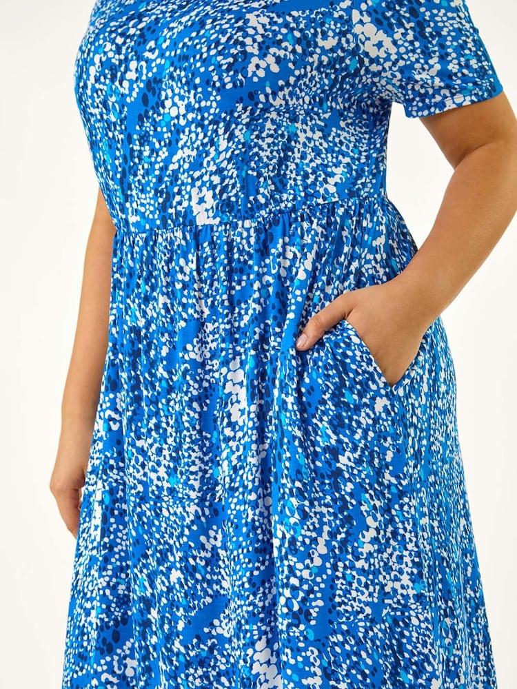 Roman Blue Curve Spot Print Stretch Dress - Image 5 of 5