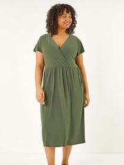 Roman Green Curve Wrap Front Stretch Dress - Image 2 of 5