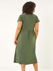 Roman Green Curve Wrap Front Stretch Dress - Image 3 of 5