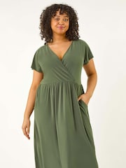 Roman Green Curve Wrap Front Stretch Dress - Image 4 of 5