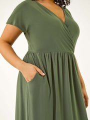 Roman Green Curve Wrap Front Stretch Dress - Image 5 of 5