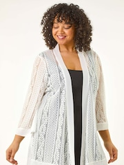 Roman White Curve Crochet Knit Cardigan - Image 1 of 5