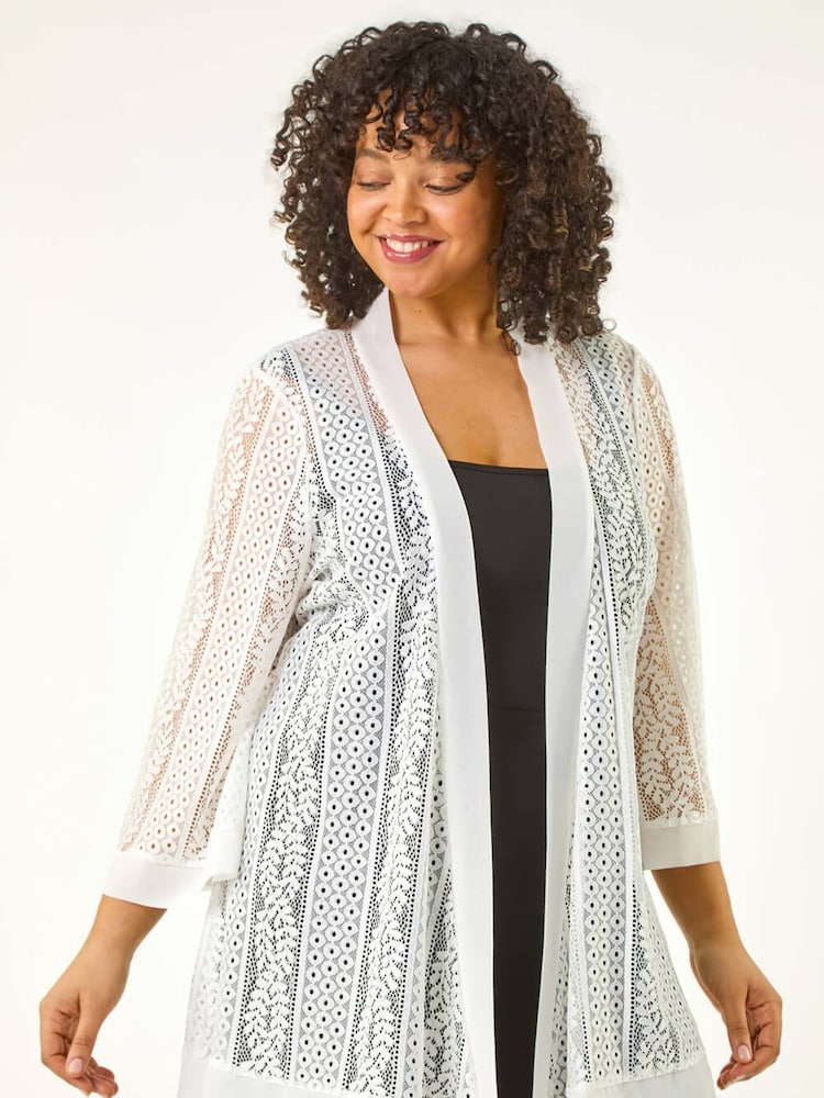 Blanco - Roman Curve Crochet Knit Cardigan - Imagen 1 de 5 Blanco - Roman Curve Crochet Knit Cardigan - Imagen 1 de 5