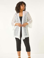 Roman White Curve Crochet Knit Cardigan - Image 5 of 5