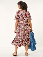 Roman Pink Curve Ikat Print Tiered Dress - Image 3 of 5