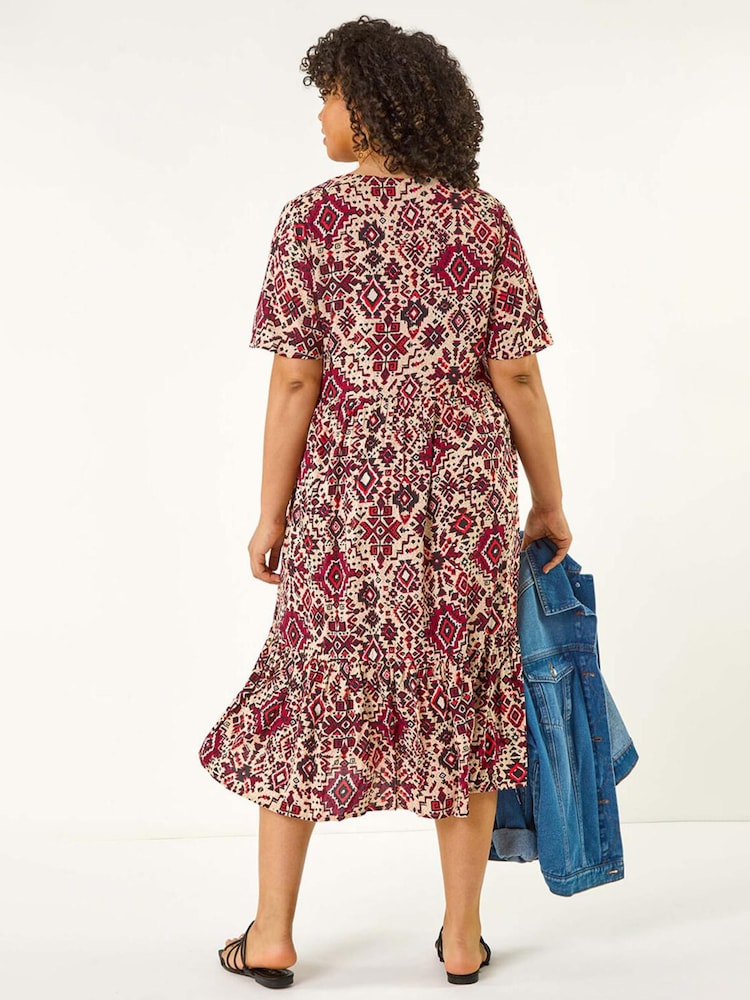 Roman Pink Curve Ikat Print Tiered Dress - Image 3 of 5
