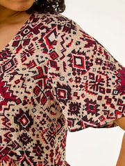 Roman Pink Curve Ikat Print Tiered Dress - Image 5 of 5
