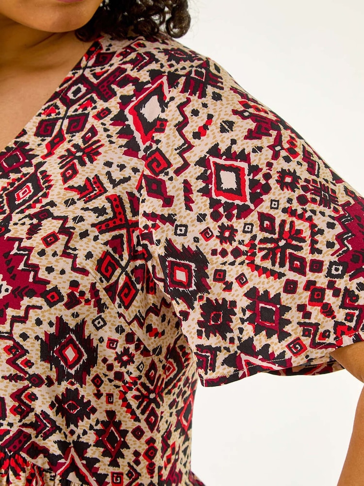 Roman Pink Curve Ikat Print Tiered Dress - Image 5 of 5
