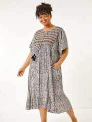 Roman Black Curve Tassel Trim Printed Dress - Image 2 of 5