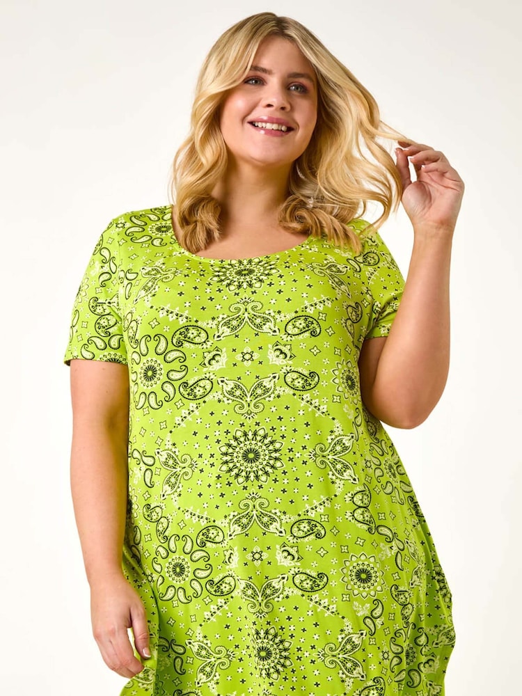 Roman Green Curve Paisley Print Bar Back T-Shirt - Image 1 of 5