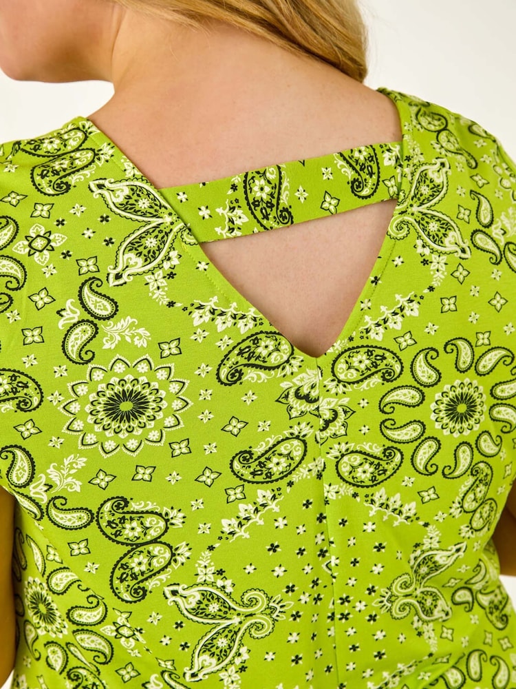 Roman Green Curve Paisley Print Bar Back T-Shirt - Image 5 of 5
